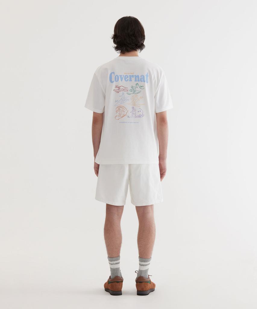 COVERNAT Cool Cotton Surfing Motion Graphic T-Shirt White