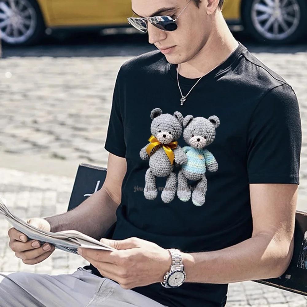 Funny Cartoon Bear Summer Men T Shirt High Quality Short Sleeve Cotton Unisex Birthday Gift Lover T-shirts Streetwear Tees