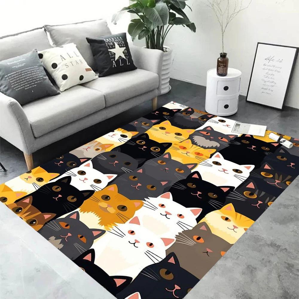 Cute Cat Kitten Animal Print Area Rug, Kawaii Home Decor Floor Mat, Washable Non-Slip Living Room Bedroom Carpet, 1PC