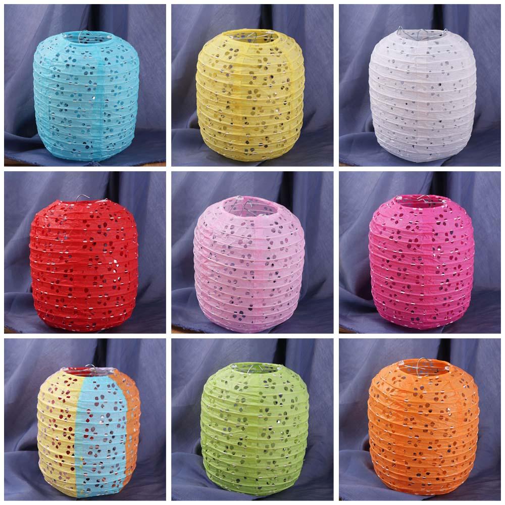 Cylindrical Hanging Lampion Colored Hollow Lantern Paper Lantern  Mid-autumn