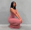 European American SKIMS Solid Color Slimming Spaghetti Strap Mermaid Bodycon Dress