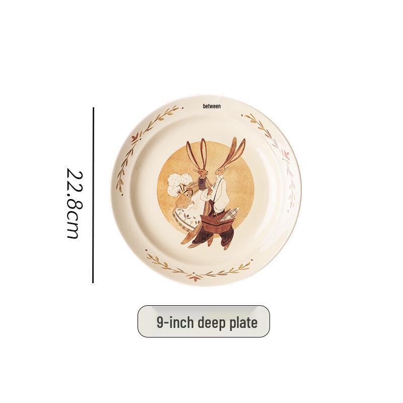 ZISIZ Ретро Лесной Кролик 9-дюймовая Керамическая Глубокая Тарелка
