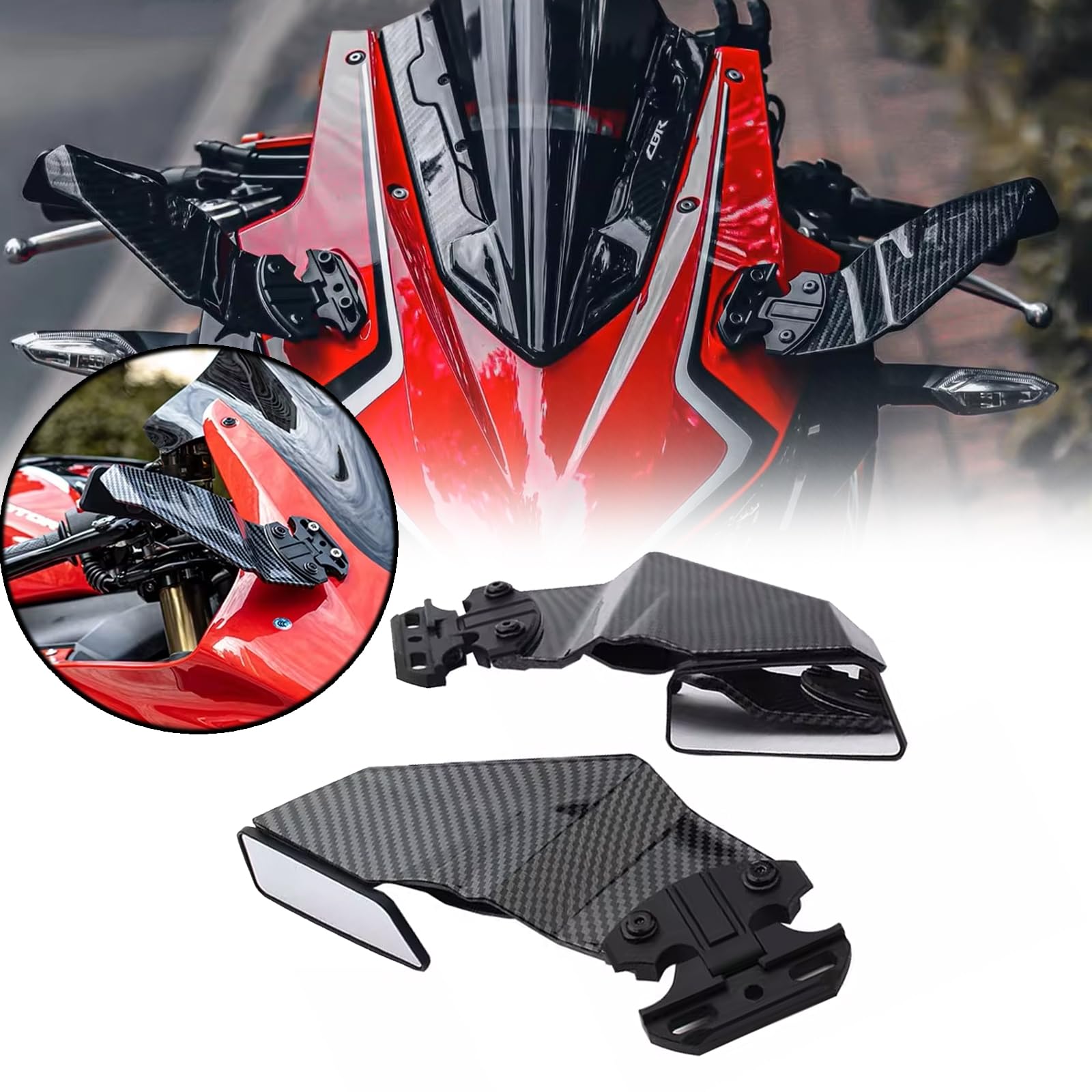 

HUANGCJCJ Invisible Winglet Mirror Kit for CBR650R CBR1000RR Adjustable Rearview Mirror Wing Reflector Rearview Mirror for CBR650R CBR1000RR
