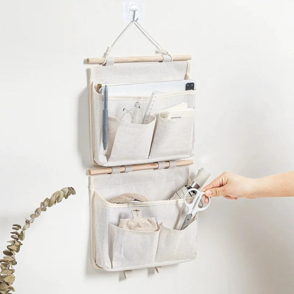 Wall-mounted storage basket bag, door-hanging storage bag,  waterproof linen material room supp