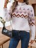 Autumn Winter Women's Jacquard Pullover Sweater - Half-High Collar, Long Sleeve, Casual Loose Knitwear