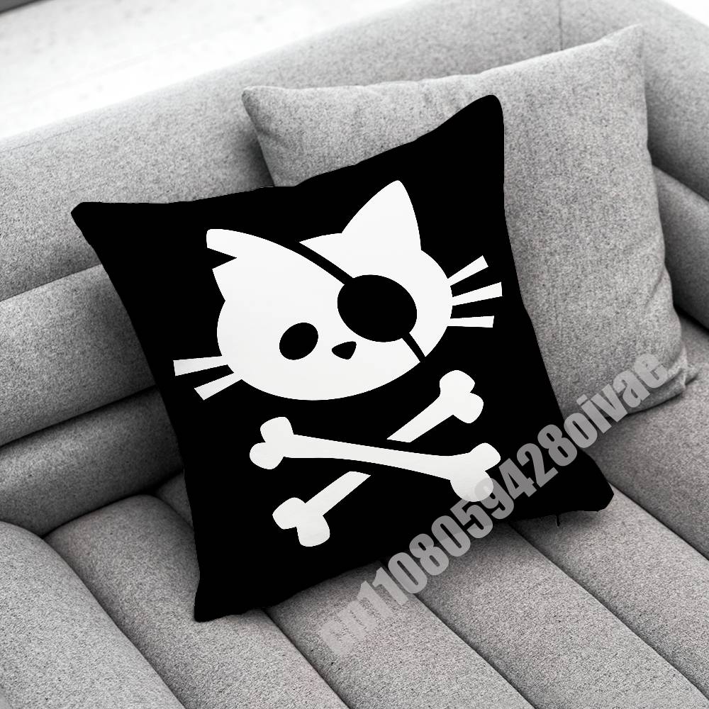 Fish Cat Skull Pirate Jack Rackham Jolly Roger Throw Pillow Case For Decoration 40Cm 45X45Cm Square Bedroom Pillowcase Cover