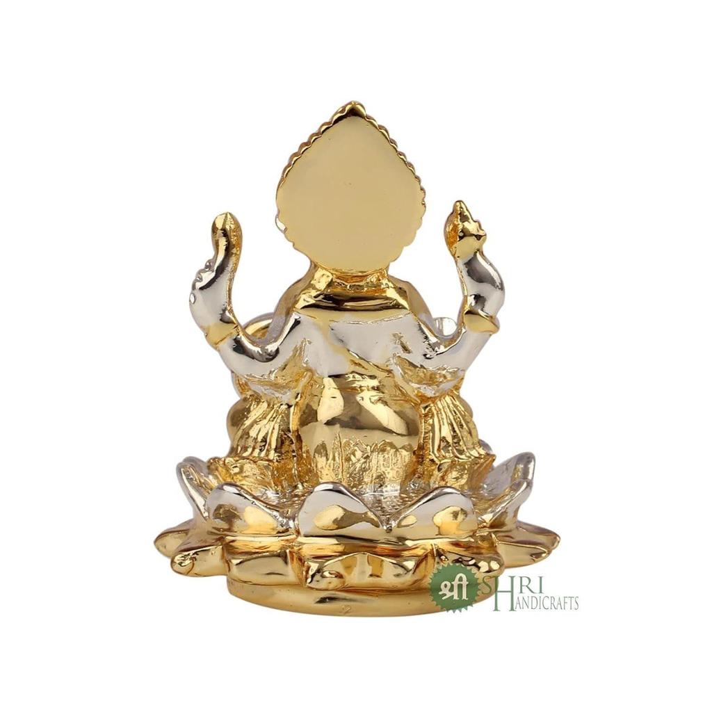 Gold & Silber Ganesha Idol Murti Sitzend auf Lotus Kamal Heimdeko und Geschenke (5x5x6cm)