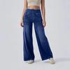 Women Wide Leg Jeans with Zipper Pockets Loose Fit High Waist Denim Pants Full Length Casual Bottoms for Work and Daily Wear