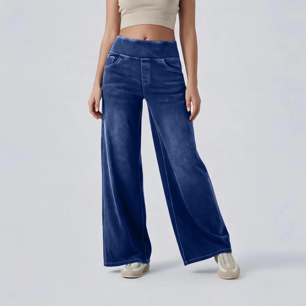 Women Wide Leg Jeans with Zipper Pockets Loose Fit High Waist Denim Pants Full Length Casual Bottoms for Work and Daily Wear