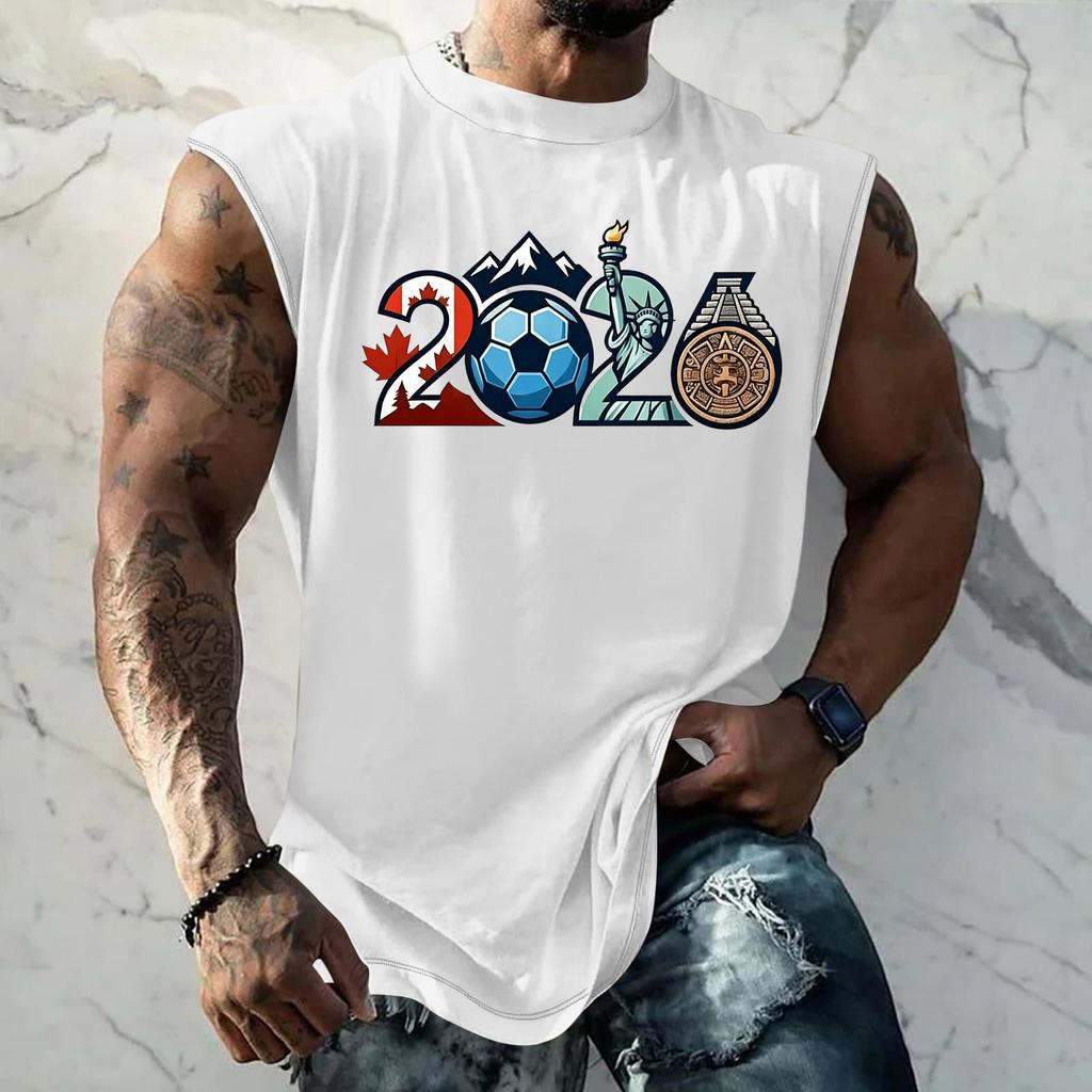 Men's Basic Sleeveless Vest Loose Fit Tank Top with World Cup Themed Graphic Print Summer Casual Sportswear Muscle Shirt