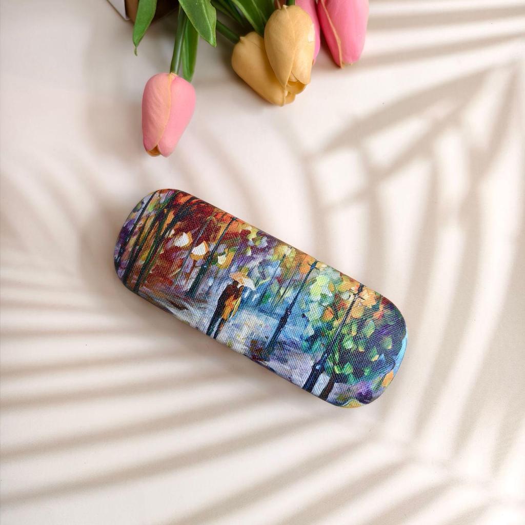 Retro Print Leather Glasses Case - Stylish & Durable Oil Painting Design