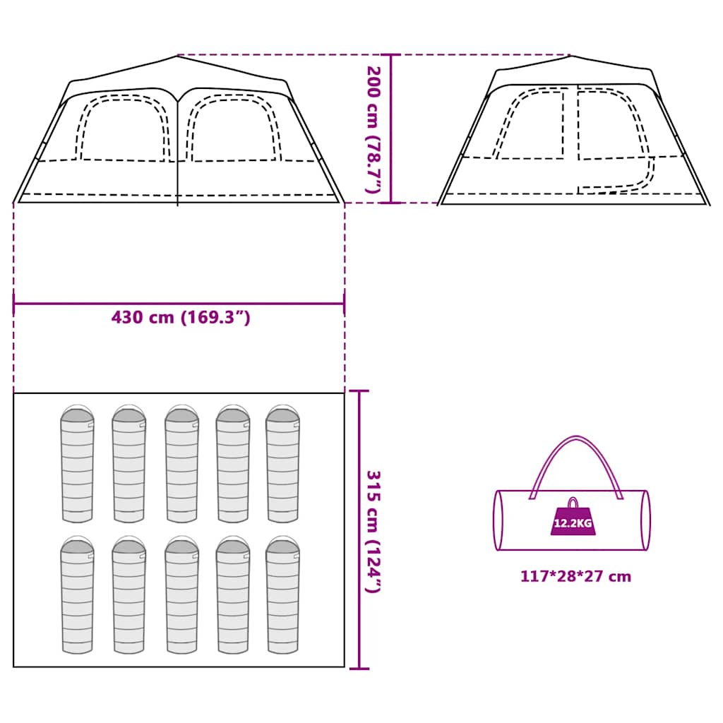 Dome Family Tent for 10 Persons Green Quick Release