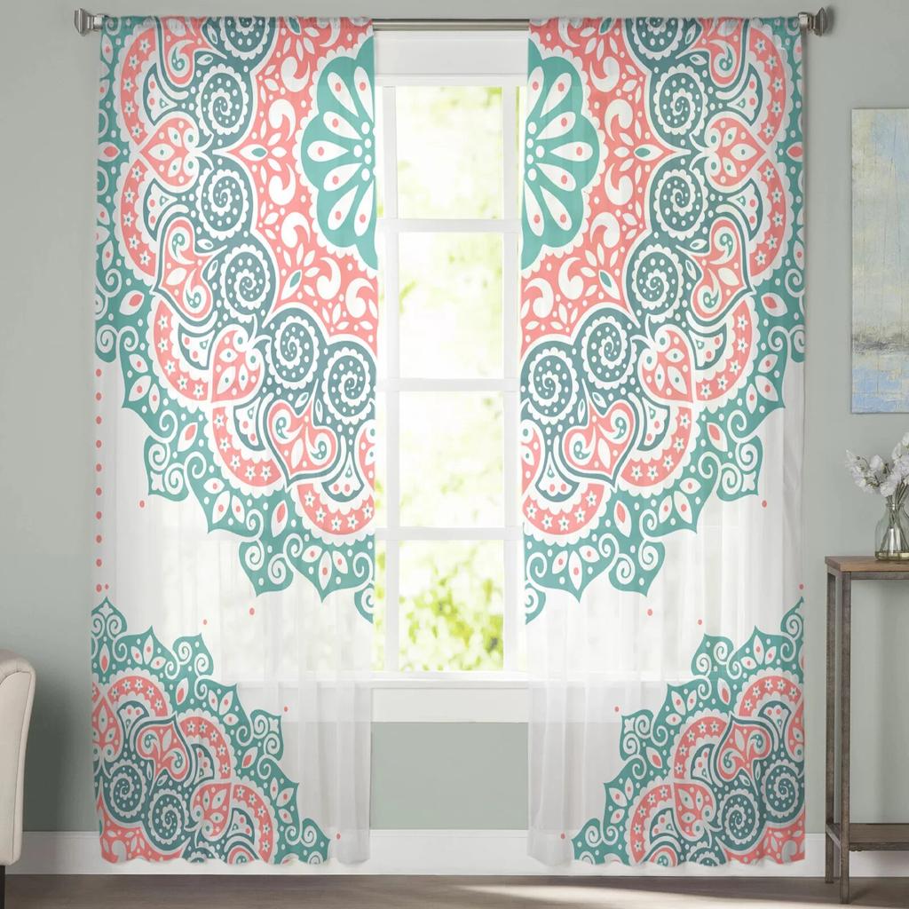 Bohemia Retro Bobo Style Sheer Curtain for Bedroom Tulle Voile Curtain for Kitchen Living Room Decor Window Treatment