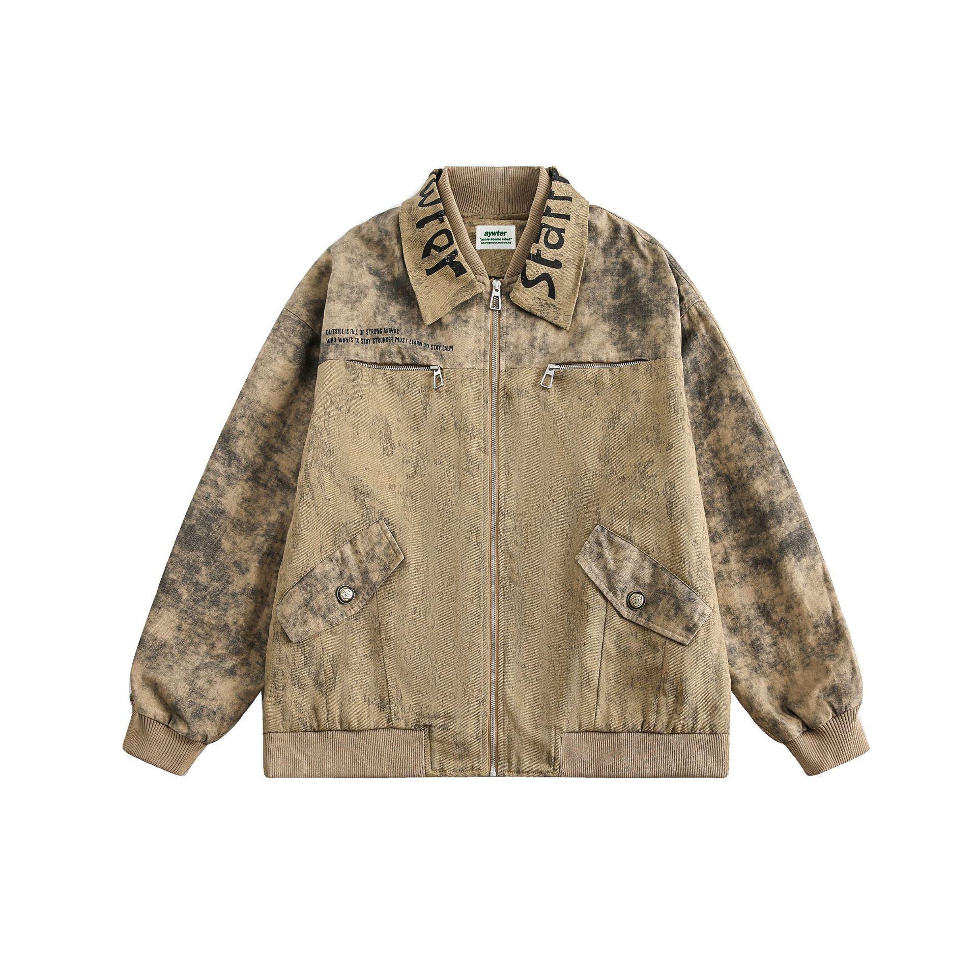 Men s autumn new American retro old tooling jacket double neckline design jacket M