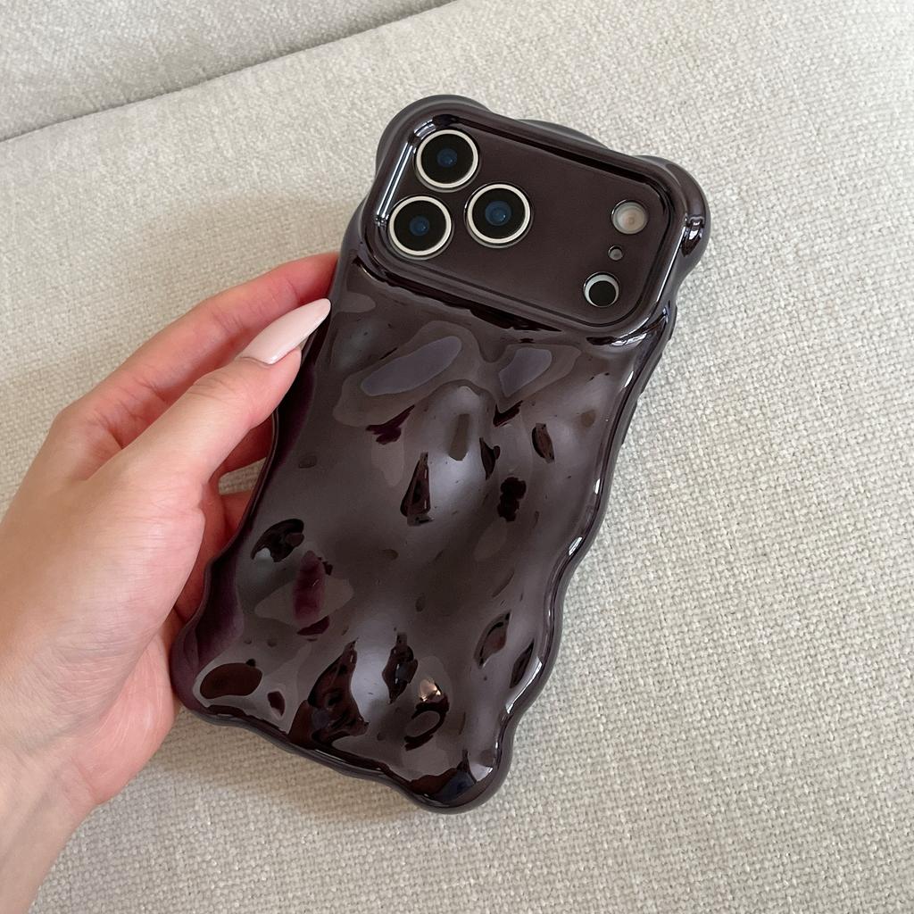 Luxury Wavy 3D Meteorite Plating Soft Case for iPhone 12 13 14 15 16 17 Pro Max Anti-Fall Full Protection Glitter Glossy Cover