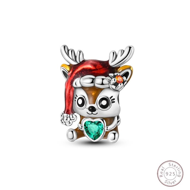 Christmas Charm Bead Pendant Copper Christmas Elk Santa Snowman Claus Charm Fit Original Bracelet Women Diy Jewelry