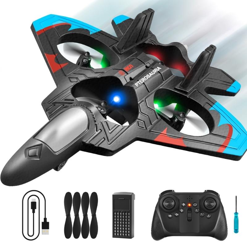 Remote Control Foam Jet Fighter Stunt Plane with LED Lights Perfect for Kids and Teens Ages 6-14