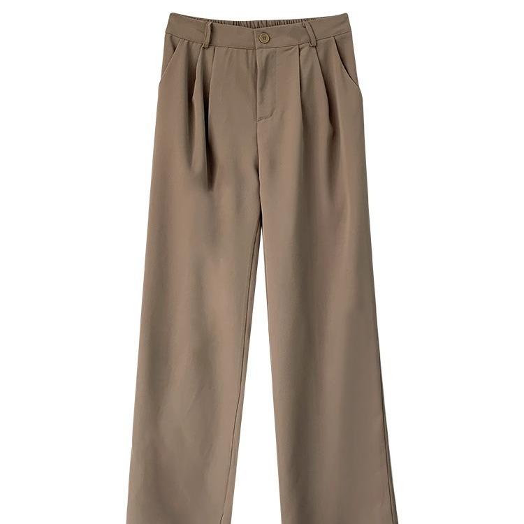 Milk Tea High Waist Wide-Leg Draped Trousers - Women's Floor-Length Casual Pants