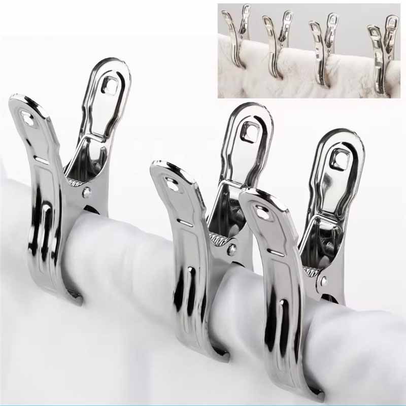 10PCS Large Stainless Steel Clips for Home Drying Down Clothes Quilt Windproof Clothespins Home Laundry Beach Towel Clips