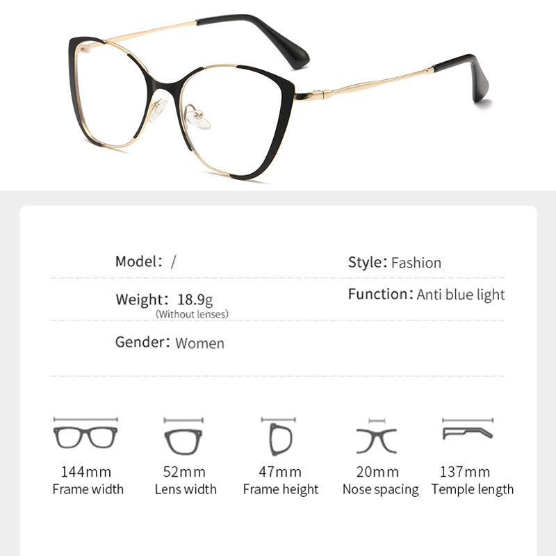 Blue Light Blocking Glasses Cat Eye Color Block Metal Frame Clear Lens Computer Glasses Spectacles For Women