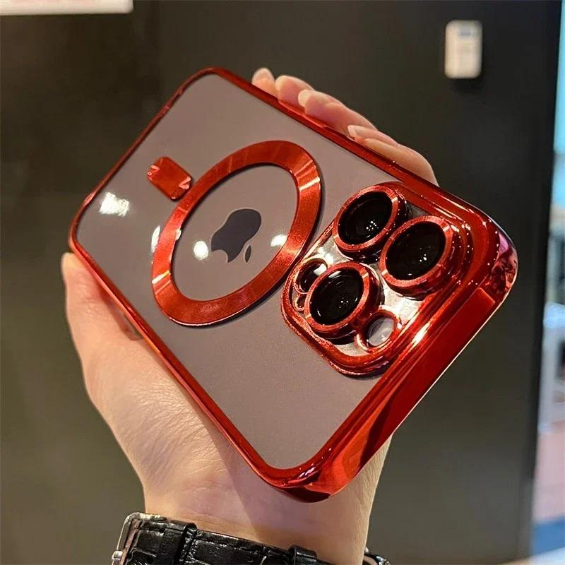 Luxury Transparent Magsafe Wireless Charging Case For iPhone 16 15 14 13 12 Pro Max Plus Magnetic Camera Lens Protector Cover