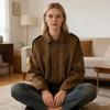 Women's Faux Suede Jacket Oversized Long Sleeve Lapel Pilot Coat Casual Zip