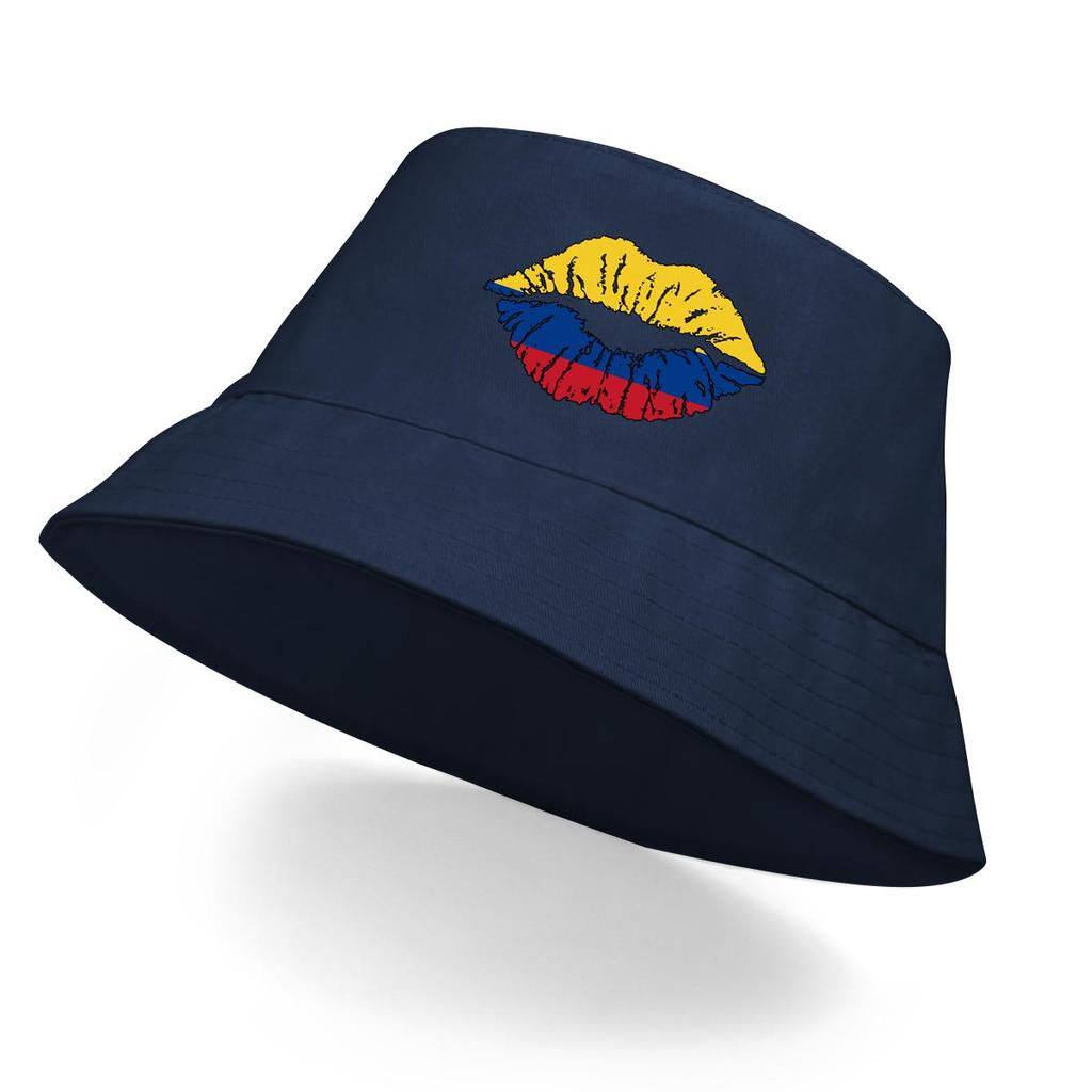 National Flag of Colombian Lip Mouth Print Bucket Hat , Patriotic Fisherman Cap Beach Wide Brim Sun Protection Basin Cap