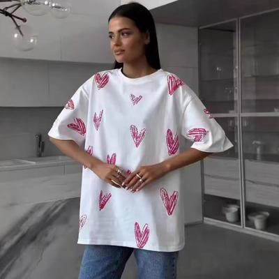 Summer 100% Cotton Vintage Print T-shirts Women Harajuku Oversized Short Sleeve White Y2k Tops Streetwear Casual T Shirt Female
