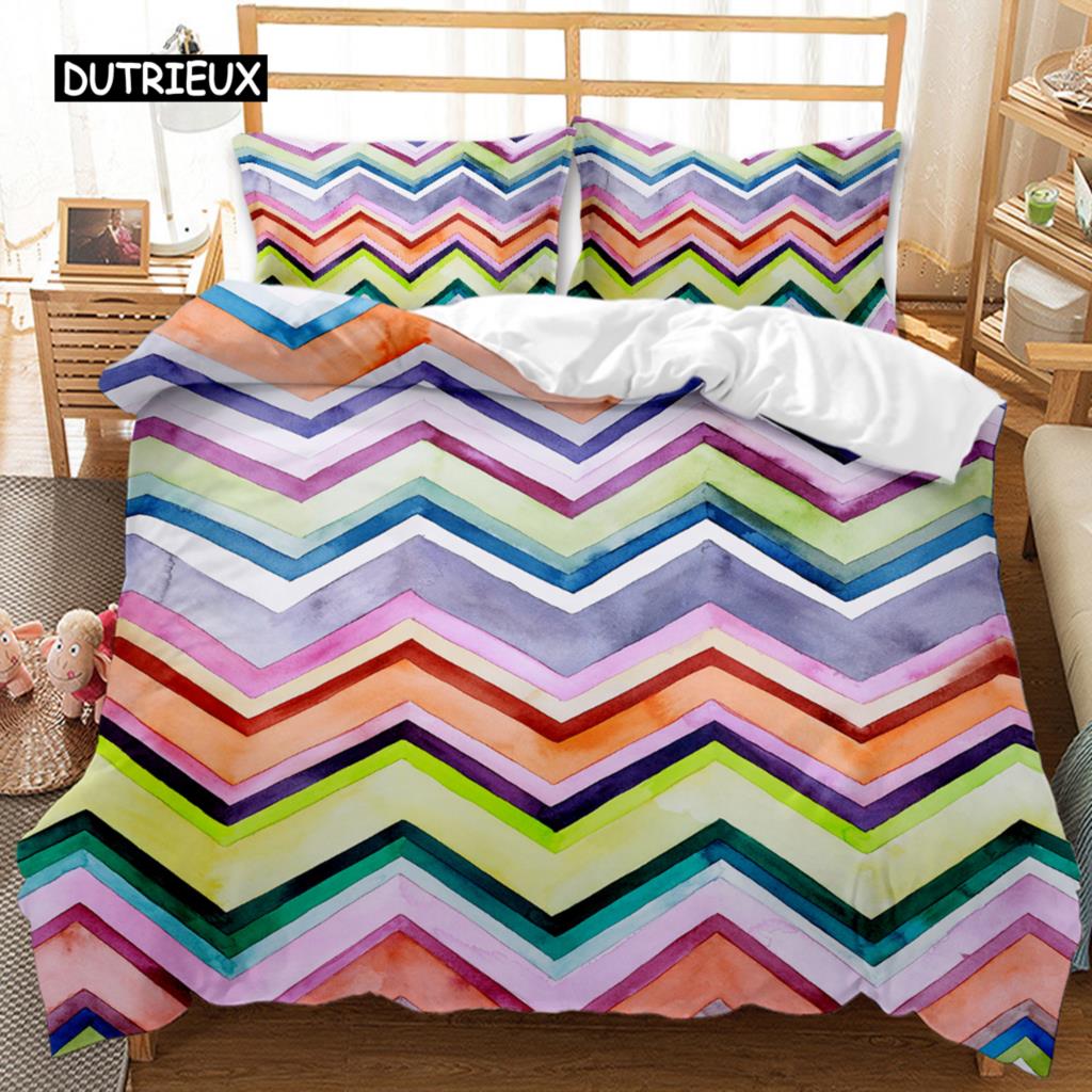 Moderne Geometrische Bettbezug Blau Weiß Gestreift Wellenförmige Kreise Polyester Bettwäsche Set Doppel Queen King Size