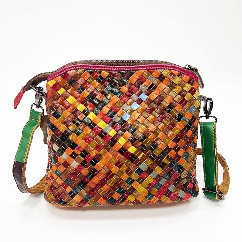 Wind Women'S Bag Color Matching Hand-Woven Cowhide Shoulder Messenger Bag Women'S Bag Genuine Leather