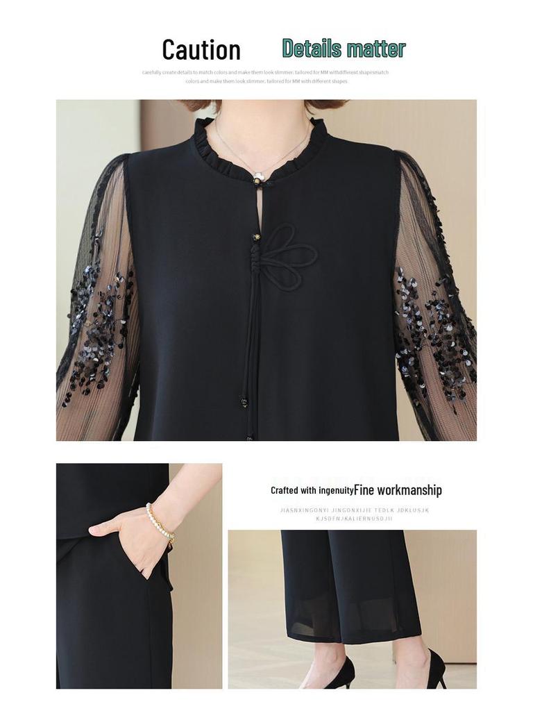 2025 Sommer Mode Chiffon Zweiteiler für Frauen mittleren und höheren Alters