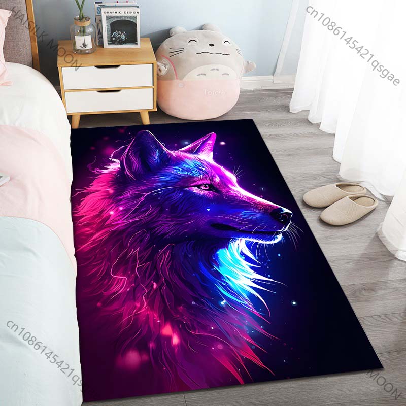 New product Neon-colored wolf portrait  Carpet for Living Room Bedroom Bedside Floor Mat Cloakroom Children Play Mat Area Rug