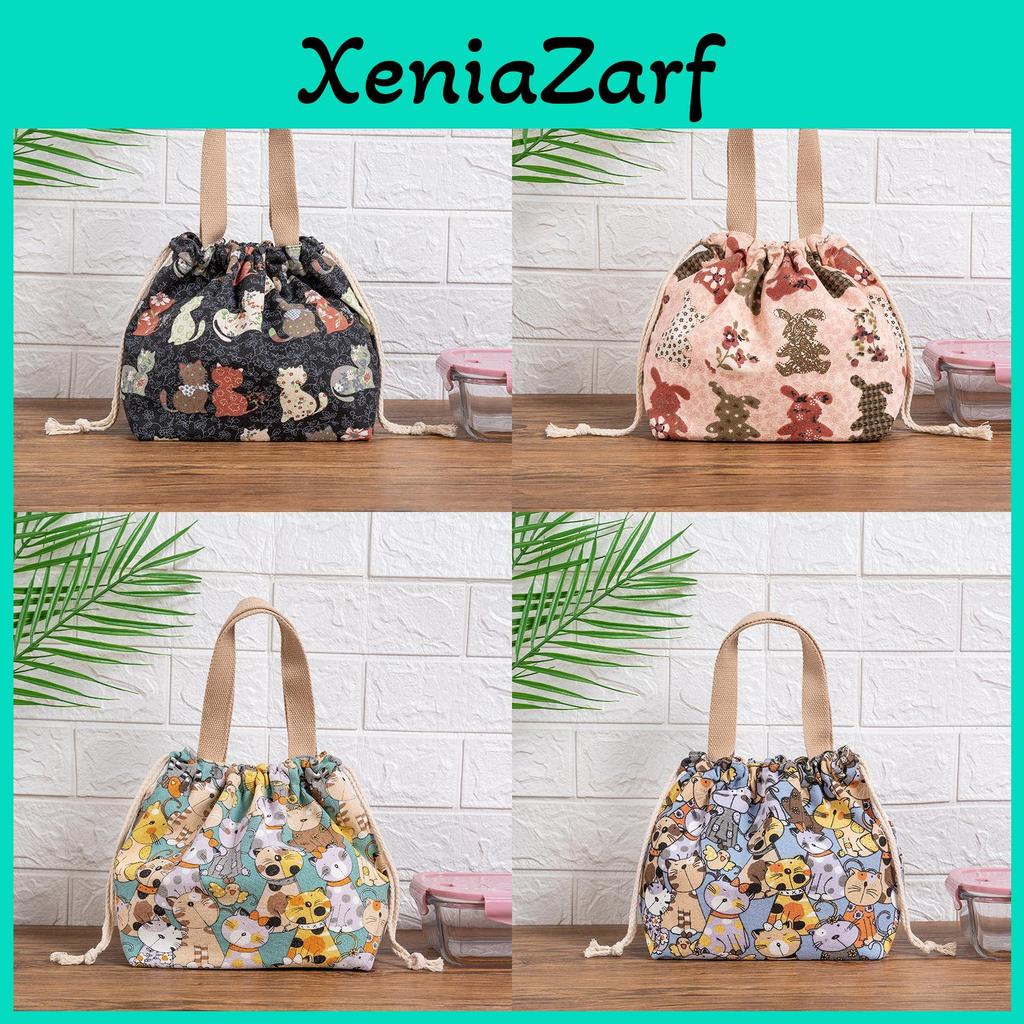 Borsa da Pranzo Giapponese in Tela con Design di Coniglietto Retrò per Lavoro e Scuola