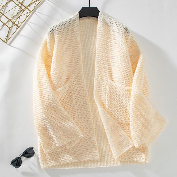 Vintage Herbst Winter Strickwaren Lockerer V-Ausschnitt Pullover Langarm Einfarbig Cardigan Oberteil