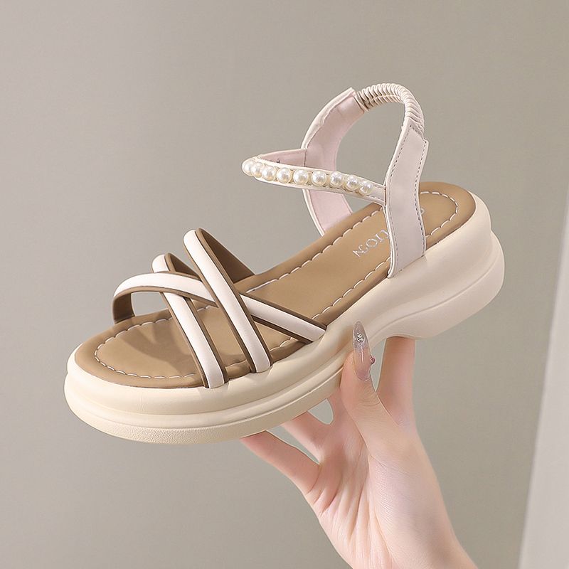 Fashion Women's Sandals Pearl Roman Style Round Toe Tip Open Ladies Shoes Platform Designer Wholesale Sales Luxury Summer Original 2025