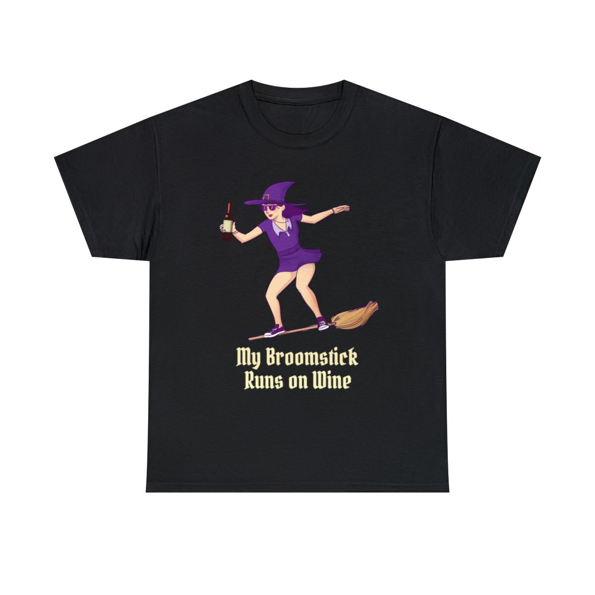 My Broomstick Runs On Wine Halloween Witch Graphic Tee Shirt, S-5XL S