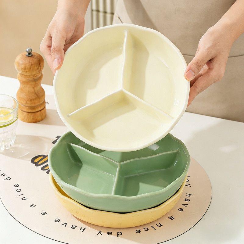 Ceramic Three-Compartment Plate for Adult Portion Control - Large Capacity, Deep Design for Weight Loss and 211 Fat Loss.