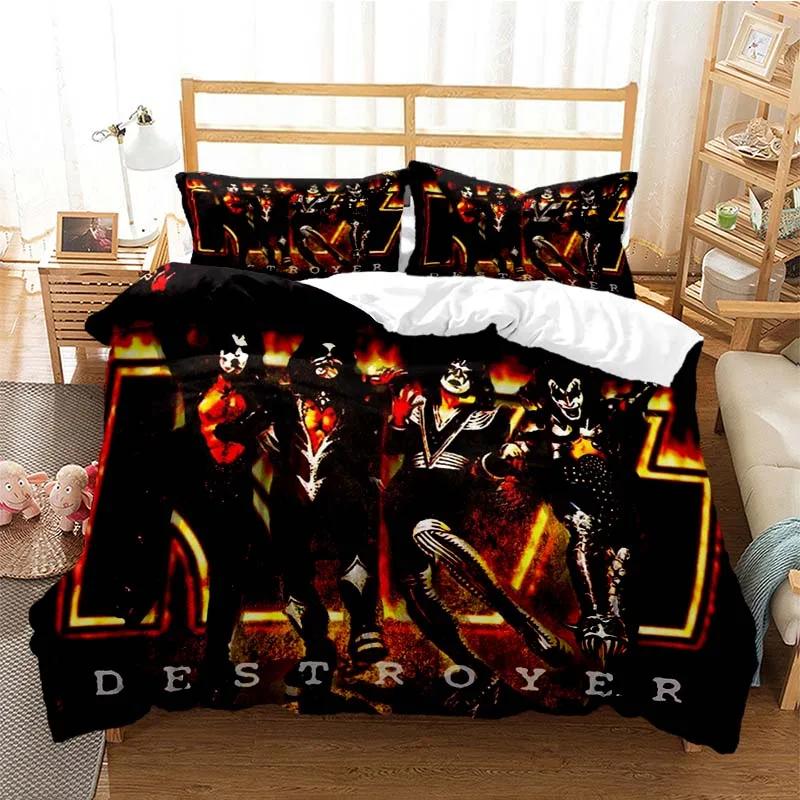 Kiss Rock Band Bedding Set Boys Girls Twin Queen Size Duvet Cover Pillowcase Bed Kids Adult Fashion Home Textileextile