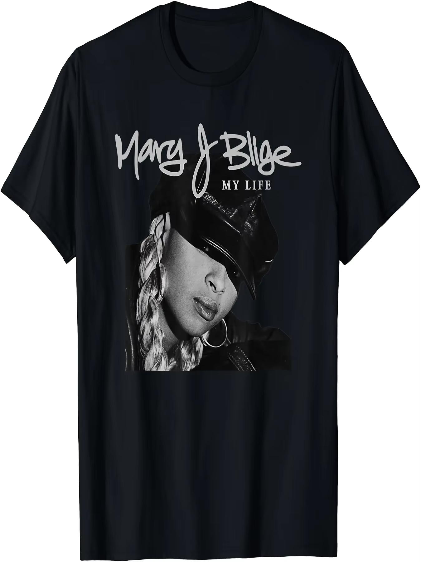 

2026 summer Mary J Blige My Life Tracklist Unisex s and Women T-Shirt - Black Cotton Soft & Comfortable Crew Neck Tee S