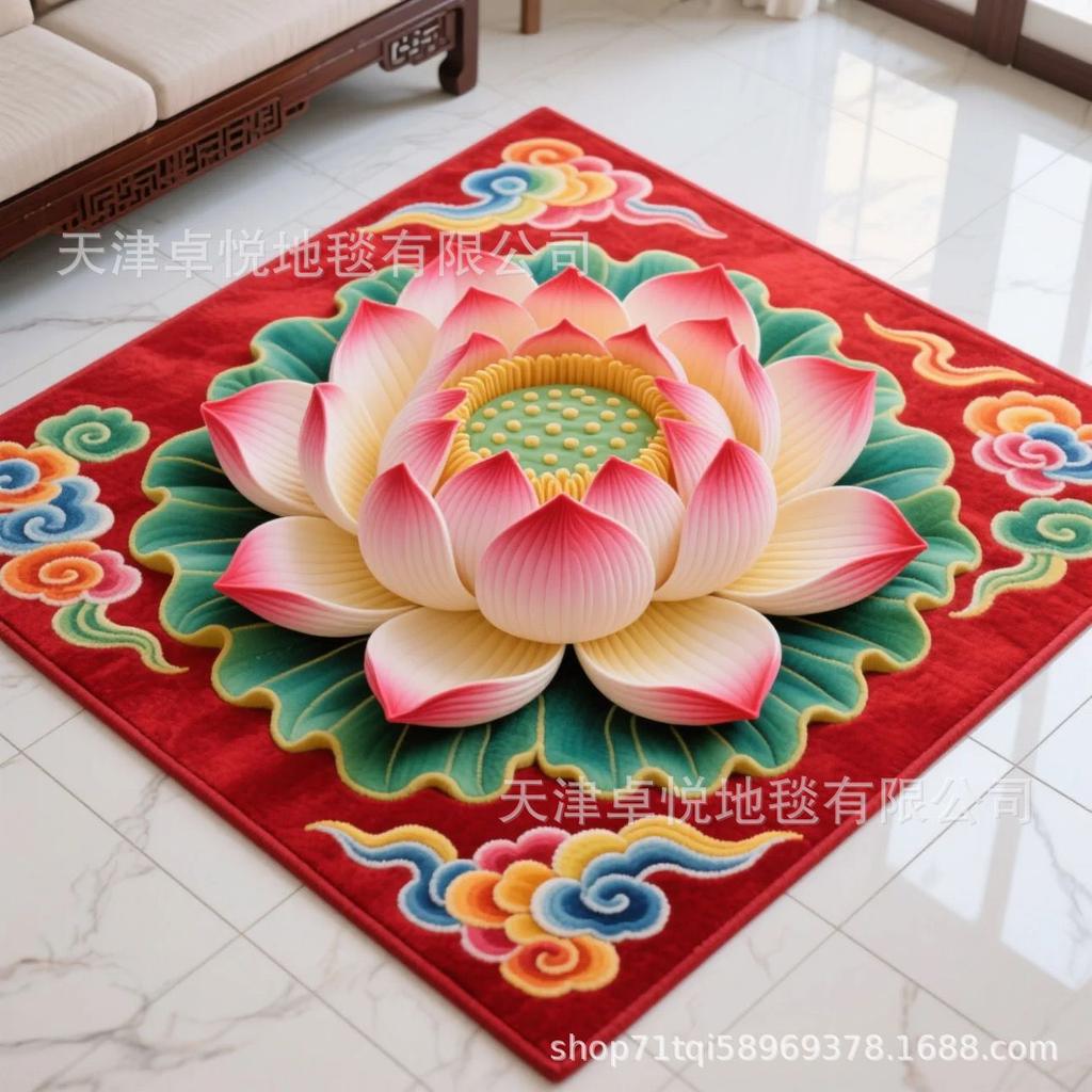 New Chinese Style Carpet Lotus Carpet Anti Slip Easy To Maintain Easy To Clean Floor Mat