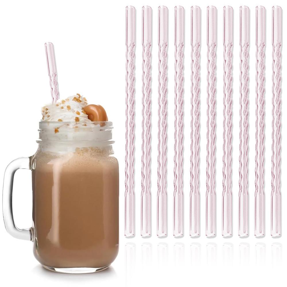 10Pcs Coloful 8mm Glass Straw Reusable Drinking Straws Heat-Resistant Straw For Festival Party Wedding Cocktail Bar Beachs
