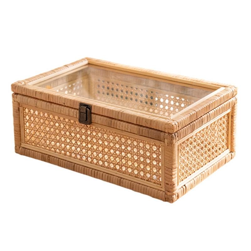 Handcrafted Rattan Basket Storage Box With Cover And Safety Clasp For Desktop Home Office Organization 1