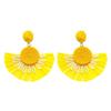 Dopamine Raffia Sun Flower Vacation Wind Earrings Women'S Handwoven Earrings Travel Photography Unique And Beautiful Earrings