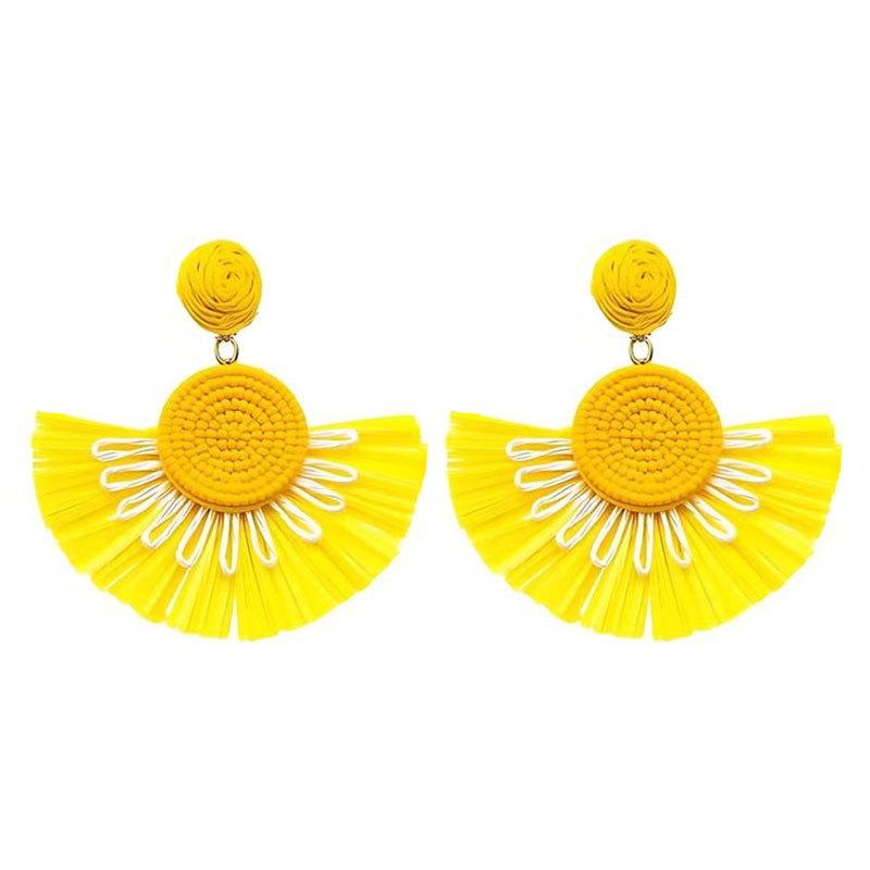 Dopamine Raffia Sun Flower Vacation Wind Earrings Women'S Handwoven Earrings Travel Photography Unique And Beautiful Earrings