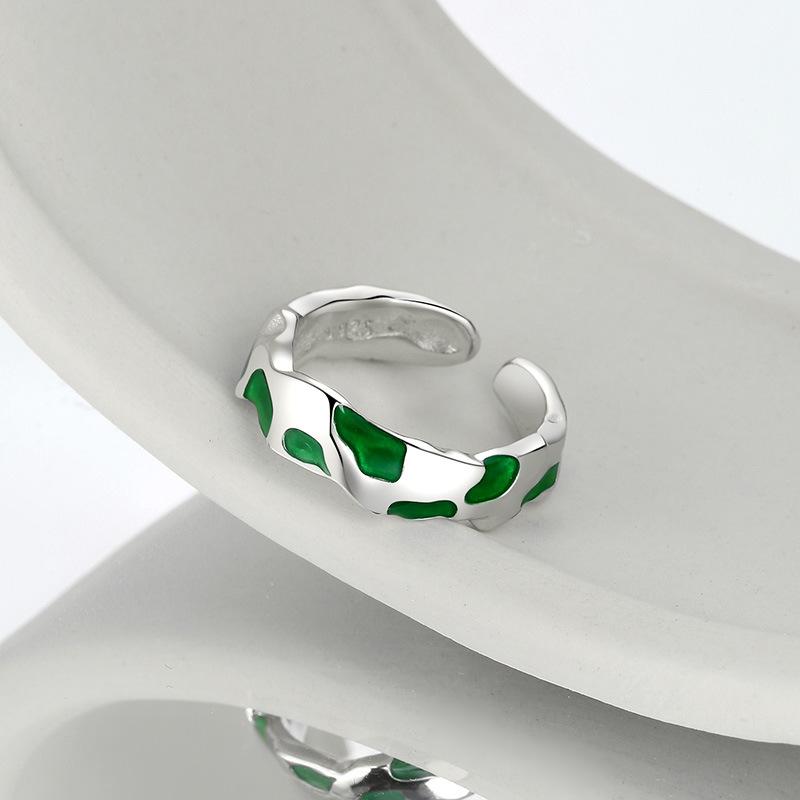S925 Sterling Silver Ring Neutral Green Men's and Women's Slytherin Advanced Ins Cold Style Index Finger Ring