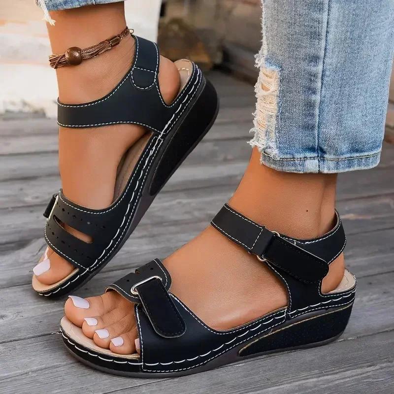 Women Sandals Summer New Open Toe Fashion Sandals 2026 New Soft Sexy Wedge Buckle Orthopedic Shoes Female Sandalias