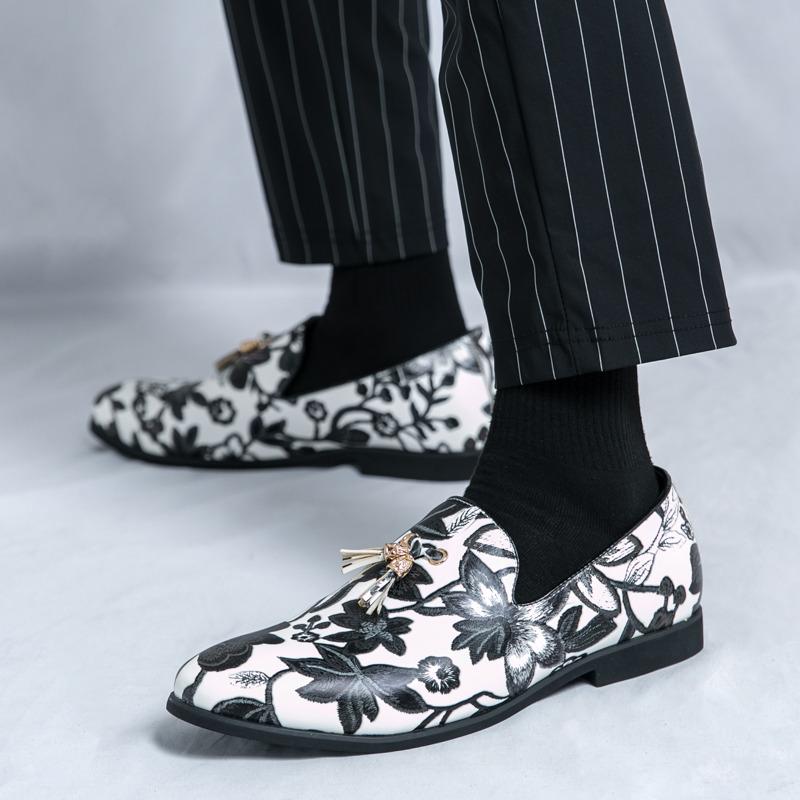 Classic Fashion Printed Men's Dress Shoes Big Size 46 Pointed Toe Leather Shoes Men Slip-on Casual Party Shoes Zapatos De Hombre