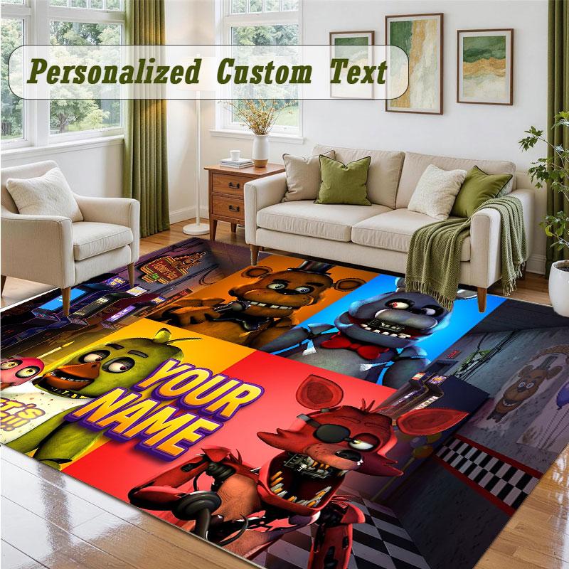 Crystal Velvet Square Rug Custom NameFive Nights at Freddy’s Pattern Non Slip Home Floor Decor Rug