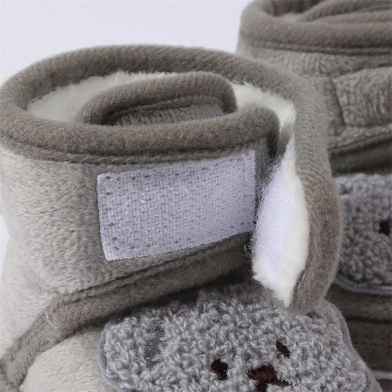 Cute Bear Baby Shoes Cartoon Soft Soled Snow Boots for Infant Boy Girl Autumn Winter Warm Thicken Plush Kids First Walkers 0-18M