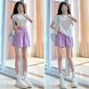 Women's High-Waist Blue Cotton Shorts - Summer Style 2025, Casual Wide-Leg Five-Point Pants, Petite Size.